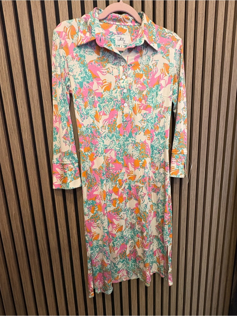 Milly of New York Pink, Teal & Orange Floral Button-Up Blouse